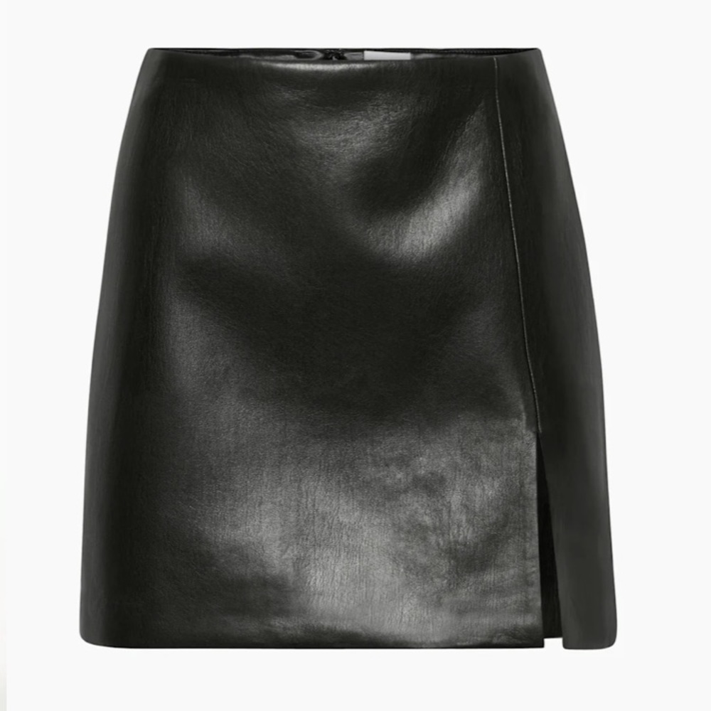 Aritzia Tatiana Black Faux Leather Mini Skirt with Side Slit